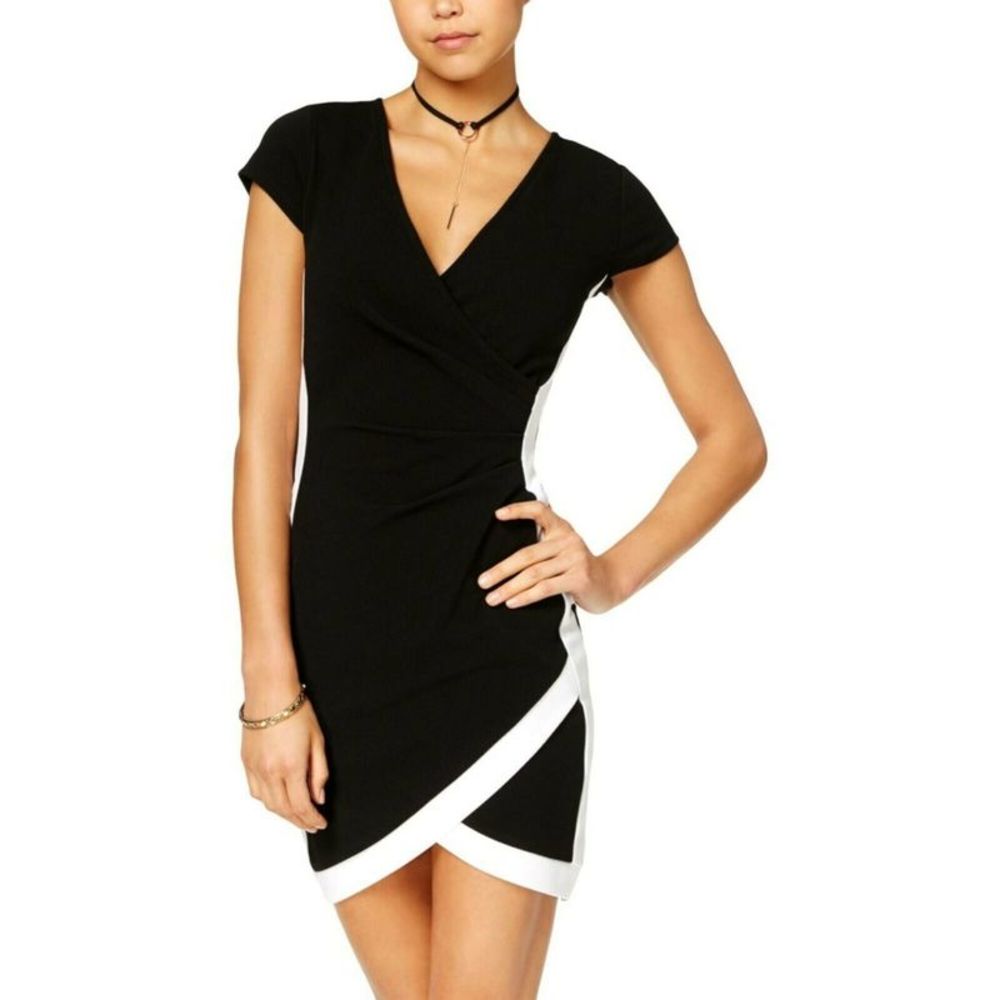 DONT YOU DARE Womens Black Front Crossover-style Hem Cap Sleeve Dress Juniors M